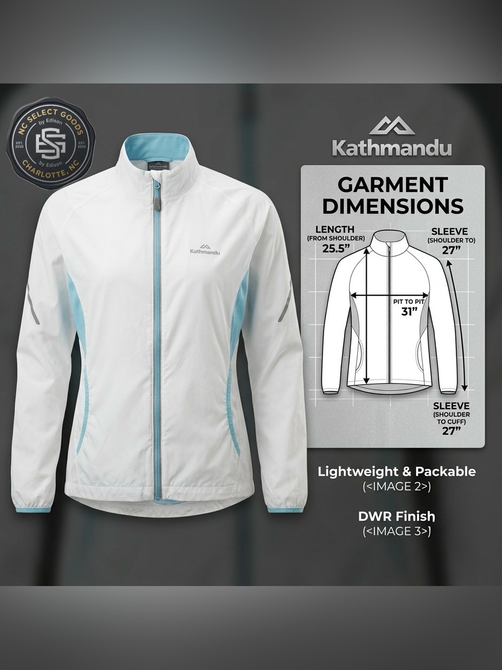 Kathmandu Pack & GO Lightweight Full Zip Jacket White Blue Sz 14 Running